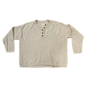 Aerie Womens Small Ribbed Henley Button Neck Sweater Gray Oversized Cozy Comfort